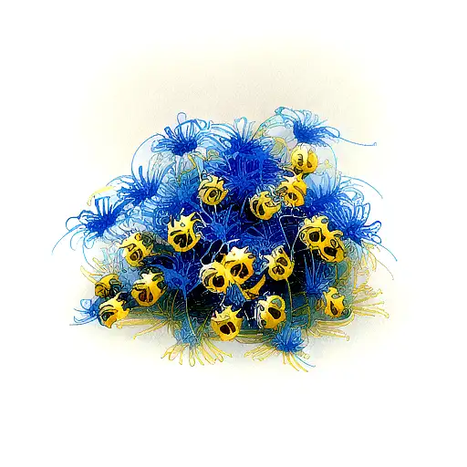 blue,gold,red spider lilies with porclain skull tattoo design idea