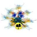 blue,gold,red spider lilies with porclain skull tattoo design idea