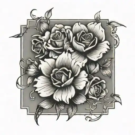 flowers entertwined with following names as stems, Carson, Caylie, Anthony, Huntleigh tattoo design idea