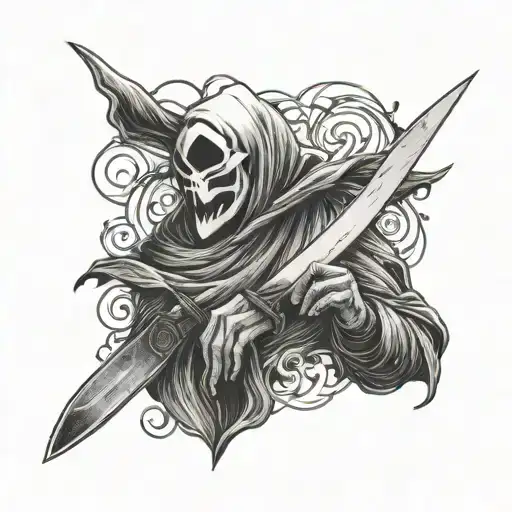 Ghostface with butchers knife intertwined tattoo design idea