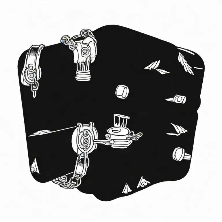 severed hand holding a beer bottle attached to handcuffs with the phrase, "never again" tattoo design idea