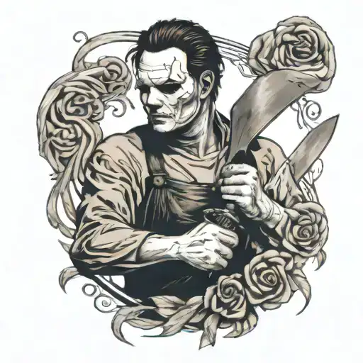 michael myers with butchers knife intertwined tattoo design idea