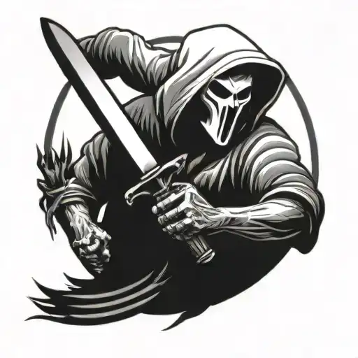 Ghostface with butchers knife intertwined tattoo design idea