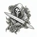 Ghostface with butchers knife intertwined tattoo design idea