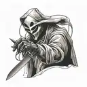 Ghostface with butchers knife intertwined tattoo design idea
