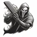 Ghostface with butchers knife intertwined tattoo design idea