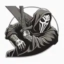 Ghostface with butchers knife intertwined tattoo design idea