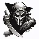 Ghostface with butchers knife intertwined tattoo design idea