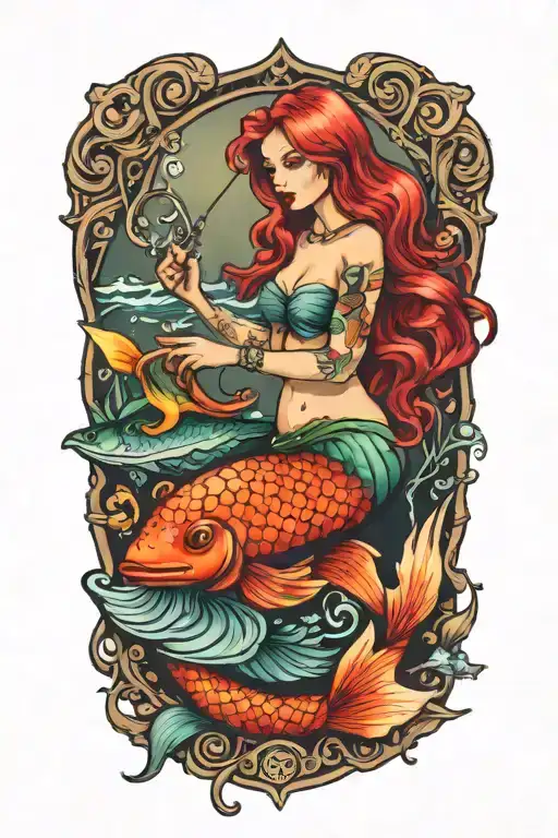 fishing lure mermaid tattoo design idea