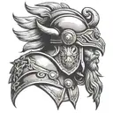 lion and gladiator helmet tattoo design idea