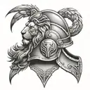lion and gladiator helmet tattoo design idea