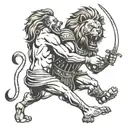 lion and gladiator fighting tattoo design idea