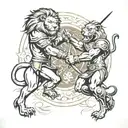 lion and gladiator fighting tattoo design idea