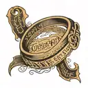 the one ring from lord of the rings with the text "keep it secret, Keep it safe" on a banner tattoo design idea