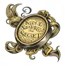 the one ring from lord of the rings with the text "keep it secret, Keep it safe" on a banner tattoo design idea