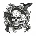 A genetic double helix intertwined with elements of horror, such as skulls and bats tattoo design idea