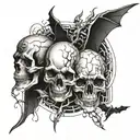 A genetic double helix intertwined with elements of horror, such as skulls and bats tattoo design idea