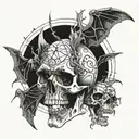 A genetic double helix intertwined with elements of horror, such as skulls and bats tattoo design idea