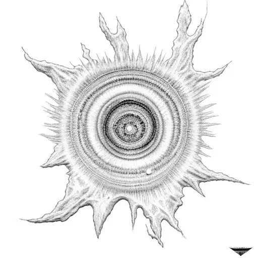 A blackwork tattoo of a supernova exploding into a galaxy tattoo design idea