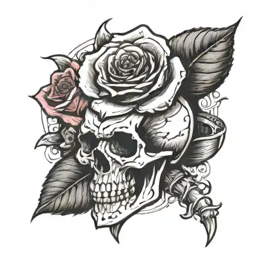 Skull hand holding rose tattoo design idea