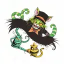 mixed with Alice in Wonderland and Harry Potter. alice, the Cheshire cat,  incorporate the caterpillar with his hooka, t tattoo design idea