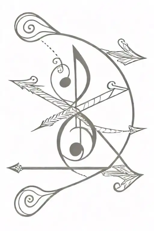 I want a sagittarius arrow with a bow and a treble clef tattoo design idea