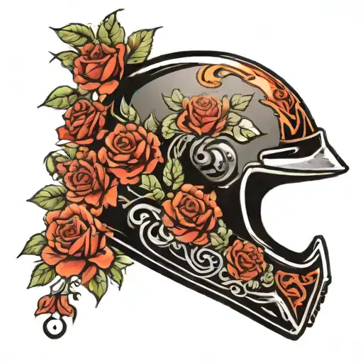 motocross helmet surrounded with roses intertwined tattoo design idea