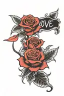 red and black rose with words "Love Yourz" tattoo design idea