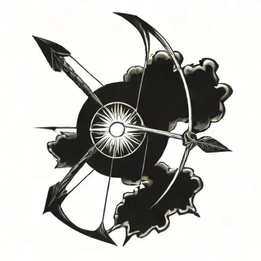 bow and arrow with sun around the arrow  tattoo design idea