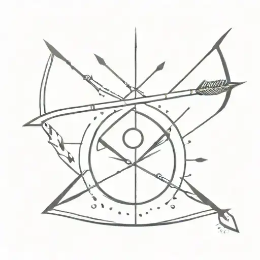 bow and arrow with sun around the arrow piercing tattoo design idea