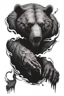 a gaunt, faceless, horned bear showing sadness, fear, and anger. otherworldly, black, gloomy and terrifying   tattoo design idea
