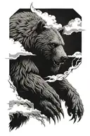 a gaunt, faceless, horned bear showing sadness, fear, and anger. otherworldly, black, gloomy and terrifying   tattoo design idea