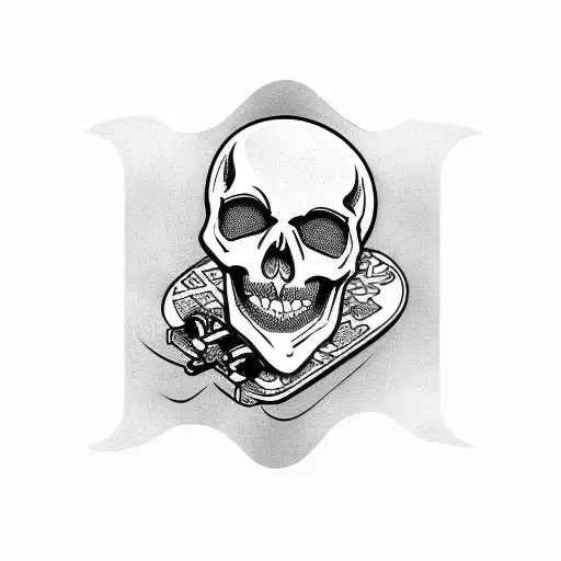 skeleton riding a skateboard tattoo design idea