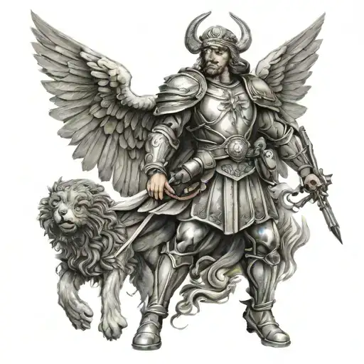 tactical saint micheal slaying the devil tattoo design idea