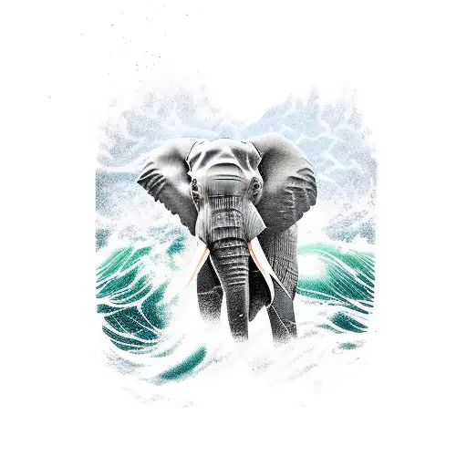 Elephant, waves, mountains, wind tattoo design idea