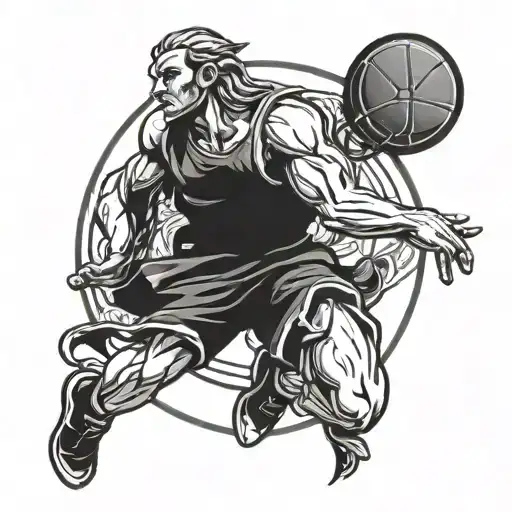 A statue holding a basketball tattoo design idea