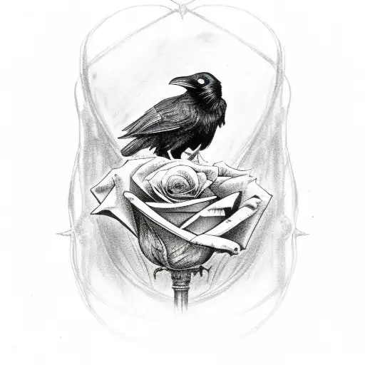 raven perched on a blood red rose (lady Macbeth style) tattoo design idea