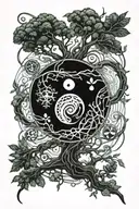 yin and yang as a seed sprouting into a tree  tattoo design idea