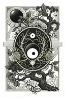 yin and yang as a seed sprouting into a tree  tattoo design idea