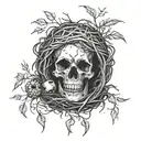Bird's nest with a  skull in it. with the text "Know your home, know you're home"  tattoo design idea