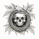 Bird's nest with a  skull in it. with the text "Know your home, know you're home"  tattoo design idea