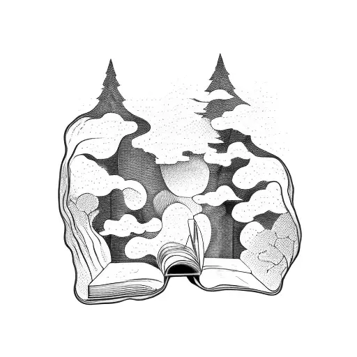 An open book with a winding road leading into it, symbolizing the journey of knowledge and wisdom gained through travels tattoo design idea