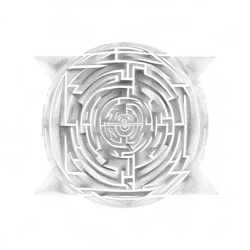 A maze-like labyrinth with a light bulb at its center, representing the intricate paths and discoveries of the mind tattoo design idea