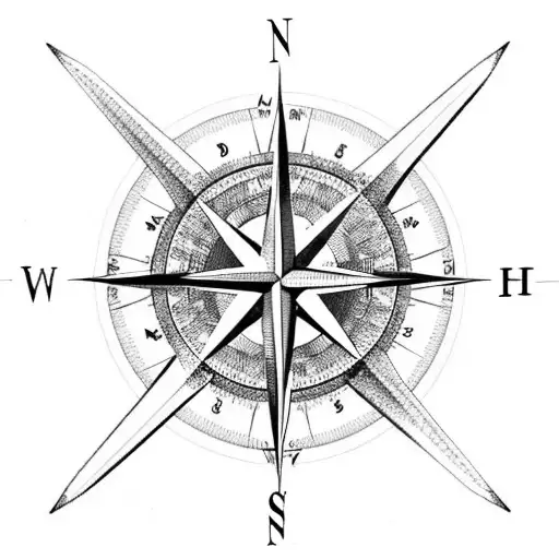 compass south with eagle wings replacing east and west tattoo design idea