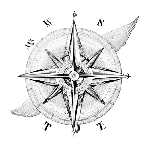 compass south with eagle wings replacing east and west tattoo design idea