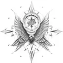 compass south with eagle wings replacing east and west tattoo design idea