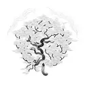 A snake coiled around a sakura tree branch in dotwork style tattoo design idea