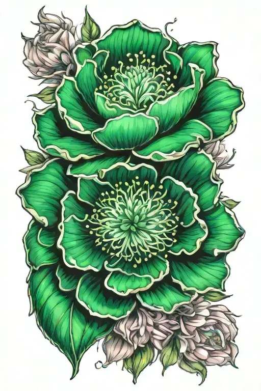 Realistic tattoo of the bts emerald flower (kpop) which respects the corresponding colors of the flower tattoo design idea