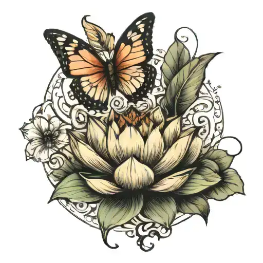 lotus and butterfly, strong mind, powerful, optimist, believer  tattoo design idea