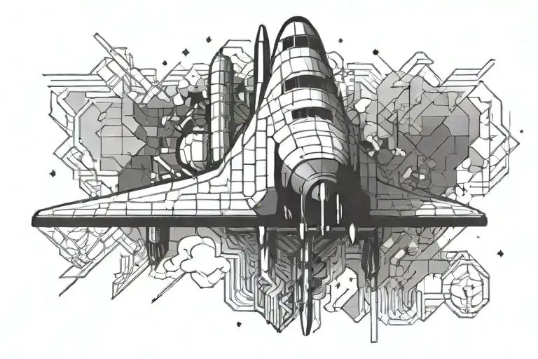 space shuttle pixel cloud background tattoo design idea